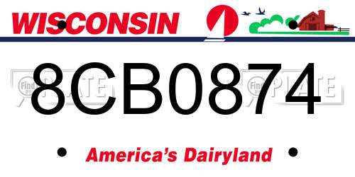 8CB0874 Wisconsin License Plate