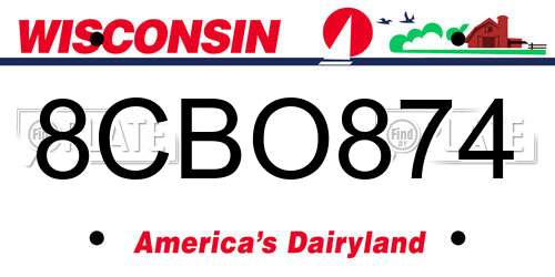 8CBO874 Wisconsin License Plate