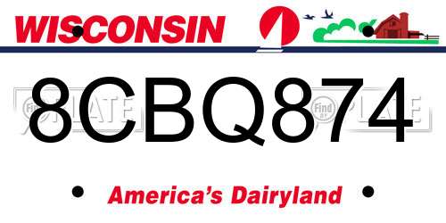 8CBQ874 Wisconsin License Plate