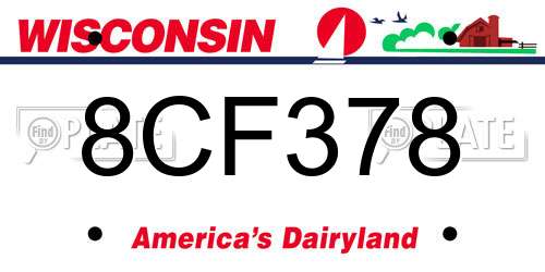 8CF378 Wisconsin License Plate