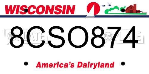 8CSO874 Wisconsin License Plate
