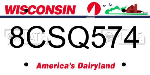 8CSQ574 Wisconsin License Plate