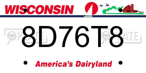 8D76T8 Wisconsin License Plate