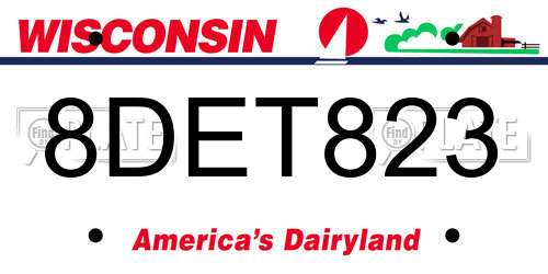 8DET823 Wisconsin License Plate
