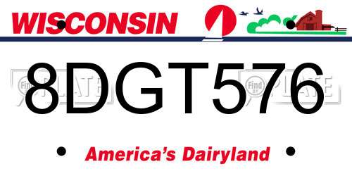 8DGT576 Wisconsin License Plate