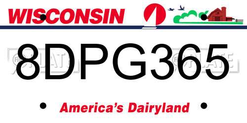 8DPG365 Wisconsin License Plate