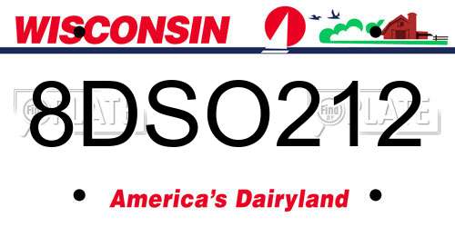 8DSO212 Wisconsin License Plate