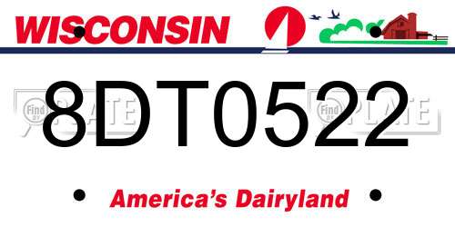 8DT0522 Wisconsin License Plate