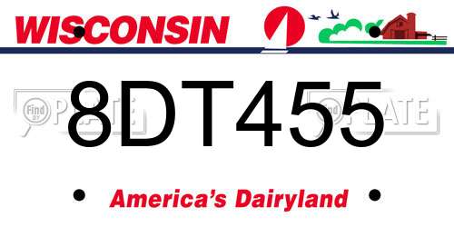 8DT455 Wisconsin License Plate