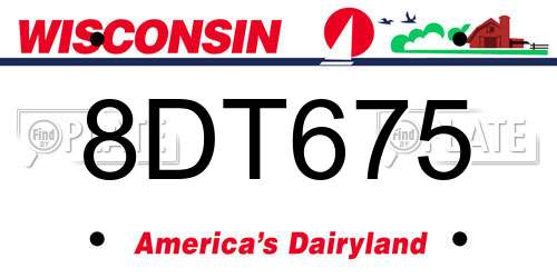 8DT675 Wisconsin License Plate