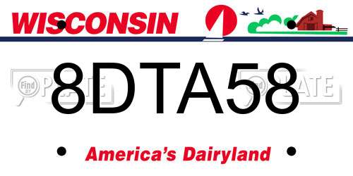 8DTA58 Wisconsin License Plate