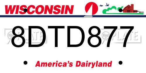 8DTD877 Wisconsin License Plate
