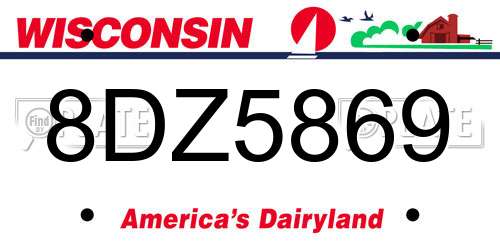 8DZ5869 Wisconsin License Plate