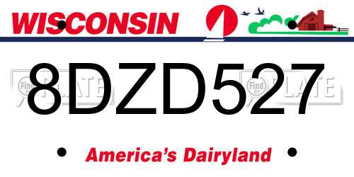 8DZD527 Wisconsin License Plate