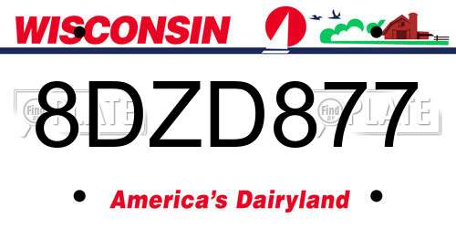 8DZD877 Wisconsin License Plate