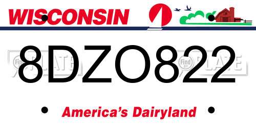 8DZO822 Wisconsin License Plate