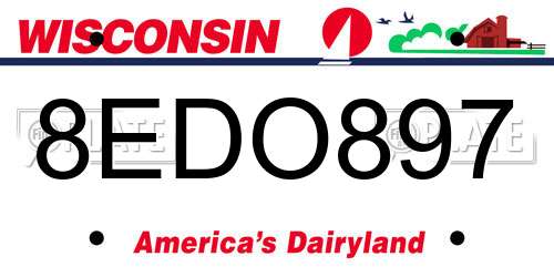 8EDO897 Wisconsin License Plate