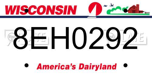 8EH0292 Wisconsin License Plate