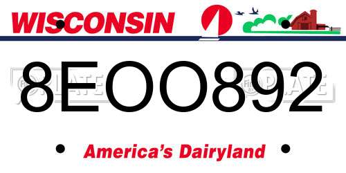 8EOO892 Wisconsin License Plate
