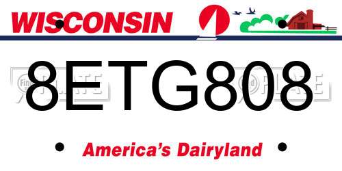 8ETG808 Wisconsin License Plate