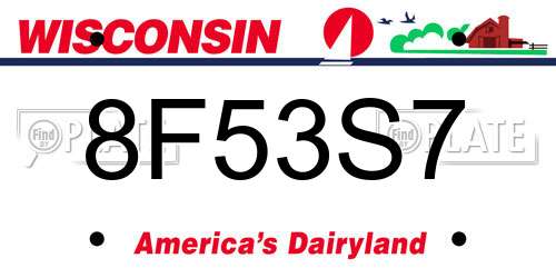 8F53S7 Wisconsin License Plate