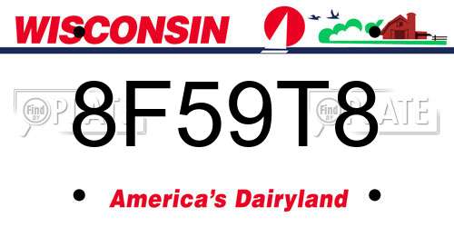 8F59T8 Wisconsin License Plate