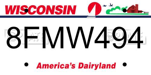 8FMW494 Wisconsin License Plate