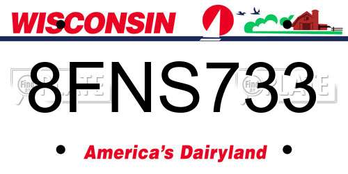 8FNS733 Wisconsin License Plate
