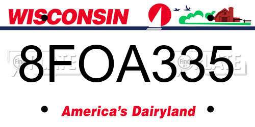 8FOA335 Wisconsin License Plate