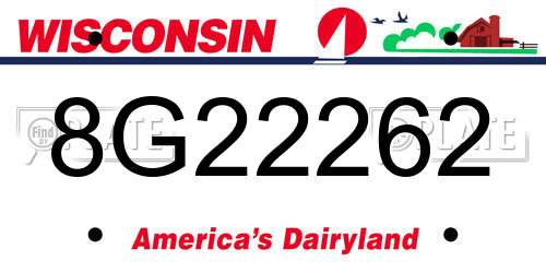 8G22262 Wisconsin License Plate