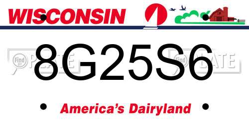 8G25S6 Wisconsin License Plate