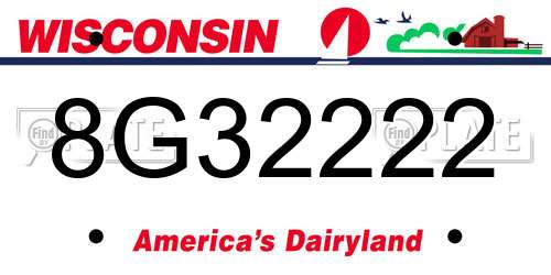8G32222 Wisconsin License Plate