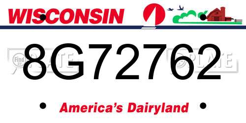 8G72762 Wisconsin License Plate