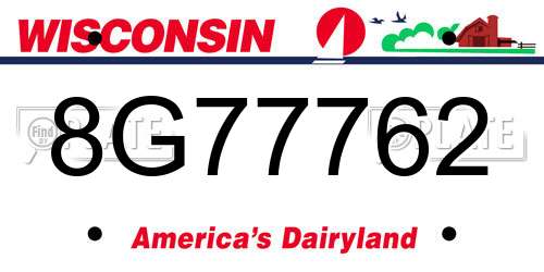 8G77762 Wisconsin License Plate
