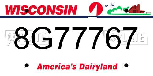 8G77767 Wisconsin License Plate