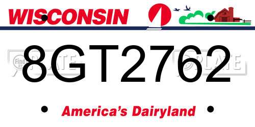 8GT2762 Wisconsin License Plate