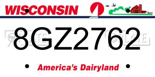 8GZ2762 Wisconsin License Plate