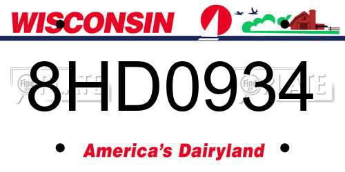 8HD0934 Wisconsin License Plate