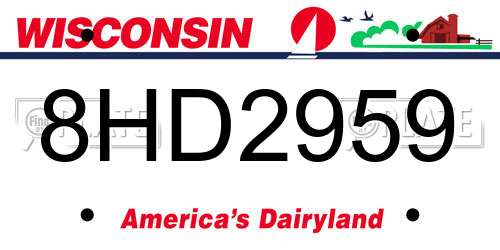 8HD2959 Wisconsin License Plate