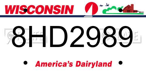 8HD2989 Wisconsin License Plate