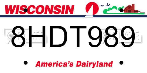 8HDT989 Wisconsin License Plate