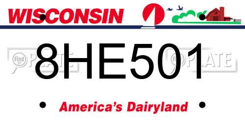 8HE501 Wisconsin License Plate