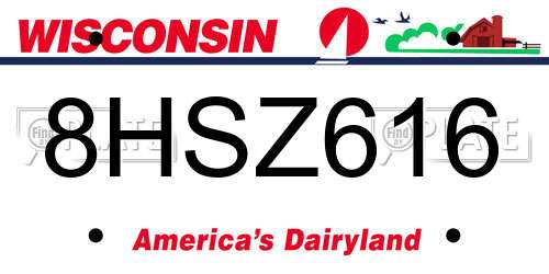 8HSZ616 Wisconsin License Plate