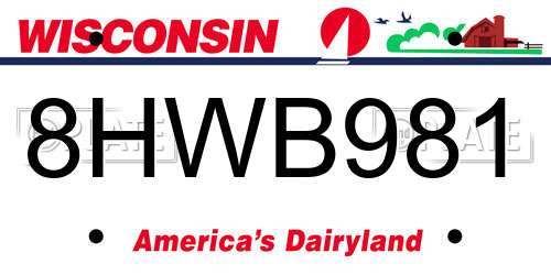8HWB981 Wisconsin License Plate