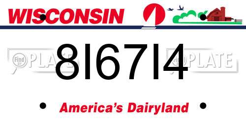 8I67I4 Wisconsin License Plate