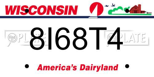 8I68T4 Wisconsin License Plate
