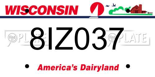 8IZ037 Wisconsin License Plate