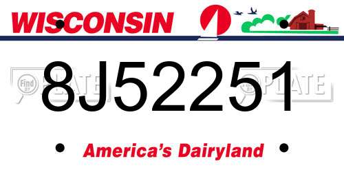 8J52251 Wisconsin License Plate