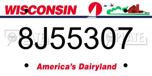 8J55307 Wisconsin License Plate