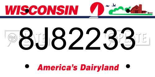 8J82233 Wisconsin License Plate